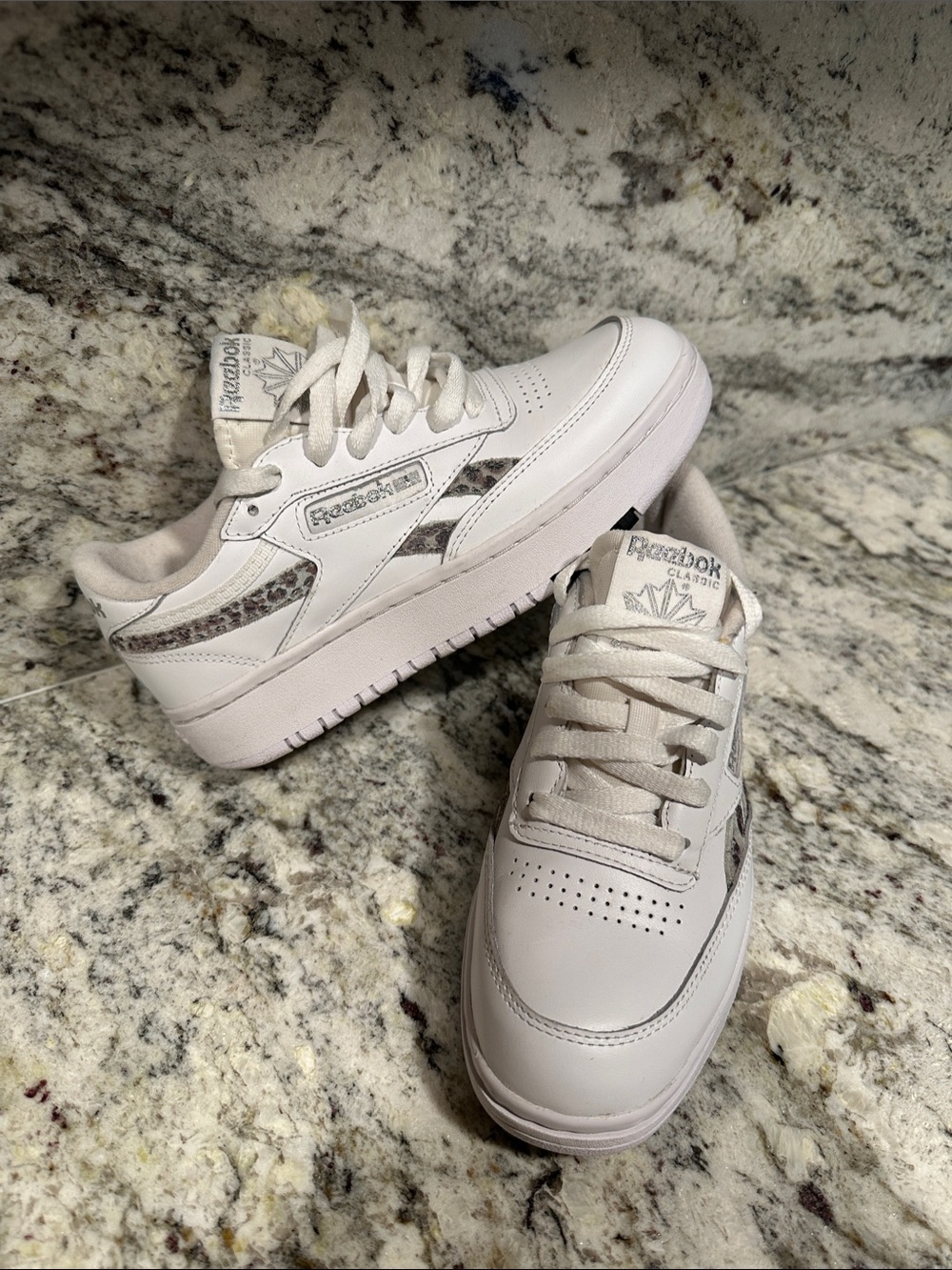 Reebok White Low-Top Sneakers with Snakeskin Trim